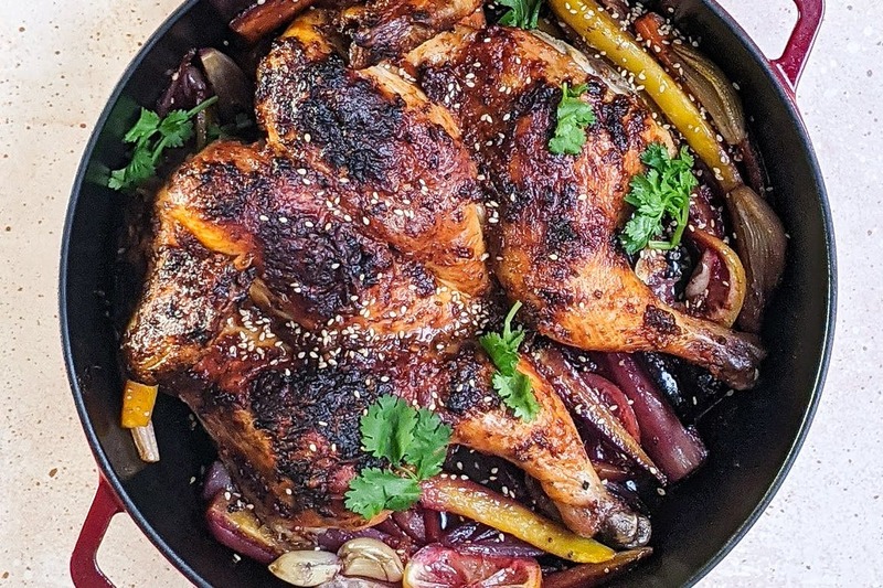 Harissa Roasted Chicken With Heirloom Carrots and Tahini Labneh