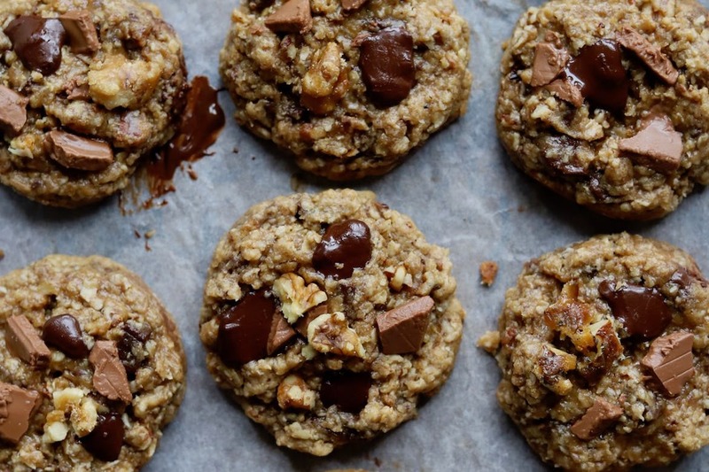 Dark and Milk Chocolate Oatmeal Cookies with Caramelized Pecans