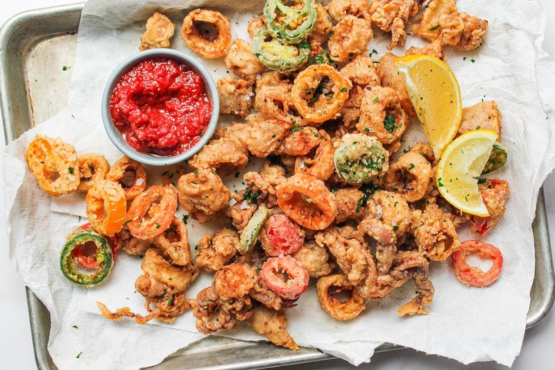 Popcorn Calamari With Sweet and Spicy Peppers