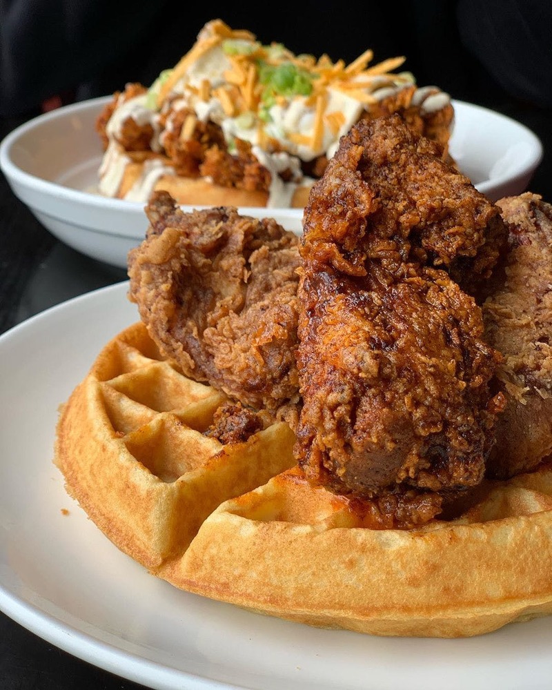 Medium Spice Fried Chicken and Waffles