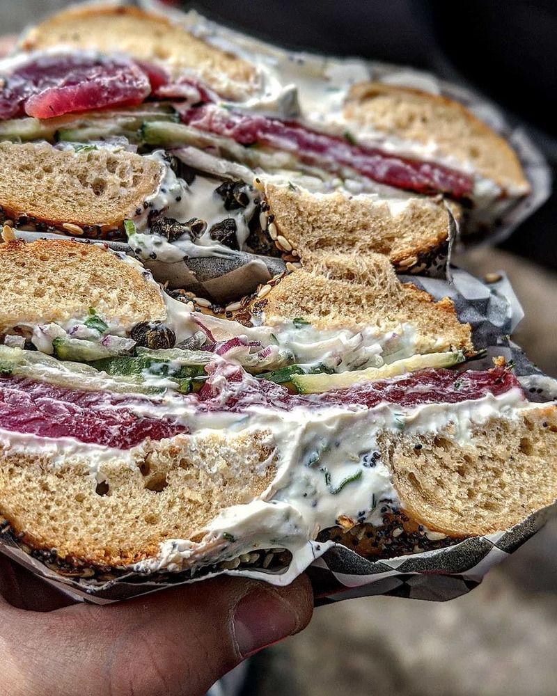 Beet-Citrus Lox and Cream Cheese Bagel