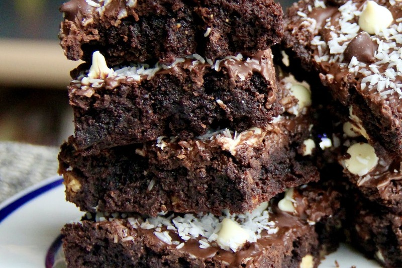 Fudge Brownies with Coconut and White Chocolate