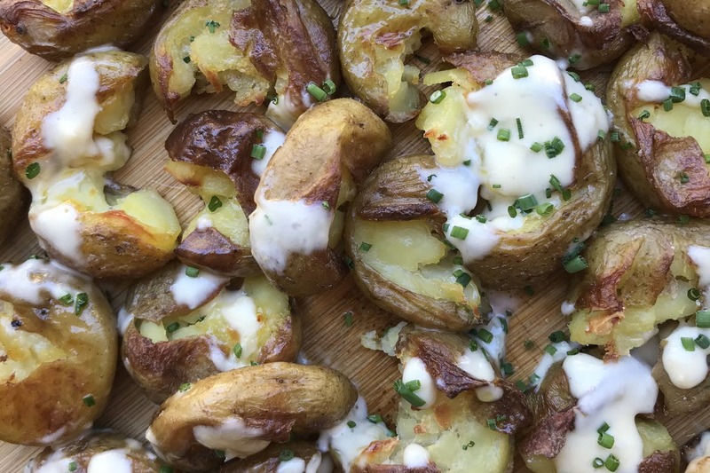 Smashed Potatoes With Miso Garlic Mayo