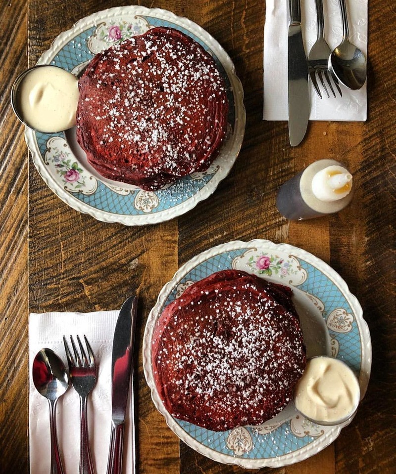 Red Velvet Pancakes With Vanilla Cream Cheese Frosting