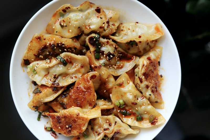 Pork and Chive Dumplings With Chili Oil