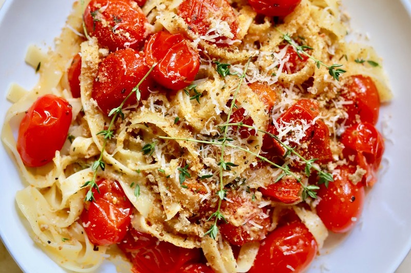Lemon Garlic Pasta with Cherry Tomatoes and Thyme